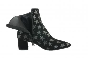 Moda di Fausto Damen Stiefelette 57702 schwarz/silber Nubukleder Sternenmuster