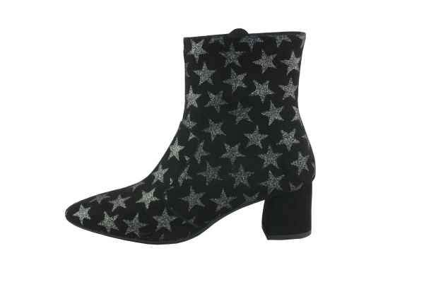 Moda di Fausto Damen Stiefelette 57702 schwarz/silber Nubukleder Sternenmuster